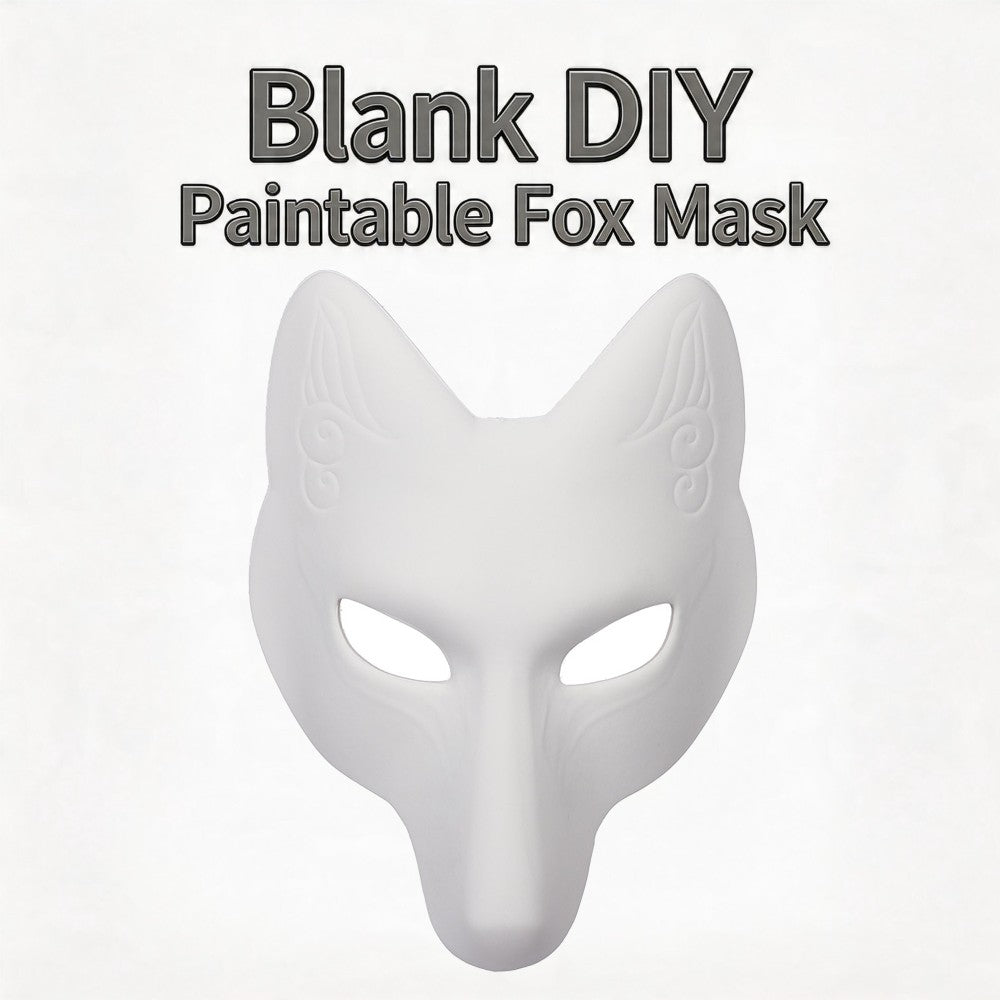DIY White Fox Mask Paintable Kitsune Cosplay Half Face Mask, Blank Anime Fox Mask for Halloween Party Masquerade Stage Prop