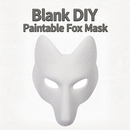 DIY White Fox Mask Paintable Kitsune Cosplay Half Face Mask, Blank Anime Fox Mask for Halloween Party Masquerade Stage Prop