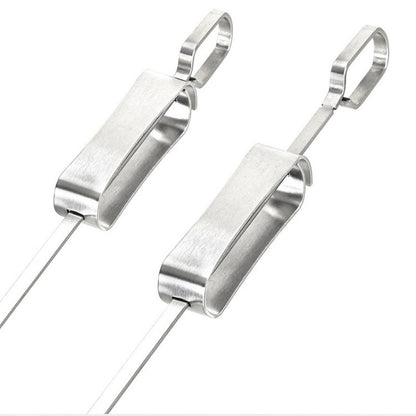 Stainless Steel BBQ Skewers – Flat Metal Kebob Sticks for Grilling Meat Vegetables, with Quick Release Metal Sliding Handle