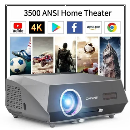 Projetor 4K com foco automático 3500 ANSI, Wi-Fi 2.4+5G, Bluetooth, Full HD 1080P, HDR, Android TV, para filmes, vídeos e home theater durante o dia