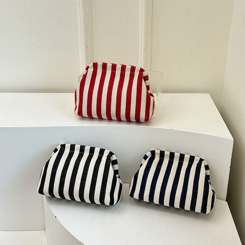 Summer Beach Clutch Bag for Women Striped Ruched Cloud Purse Colorblock Evening Handbag Hobo Bag for Travel Party Prom