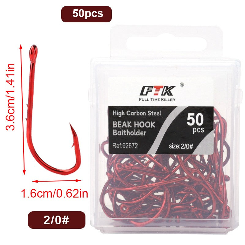 Anzóis de Pesca Vermelhos FTK 1/0-10# Iscas de Pesca com Farpa para Mar Haste Bico Porta-Isca Viva Jig de Pesca para Carpa Acessórios Anzóis de Minhoca
