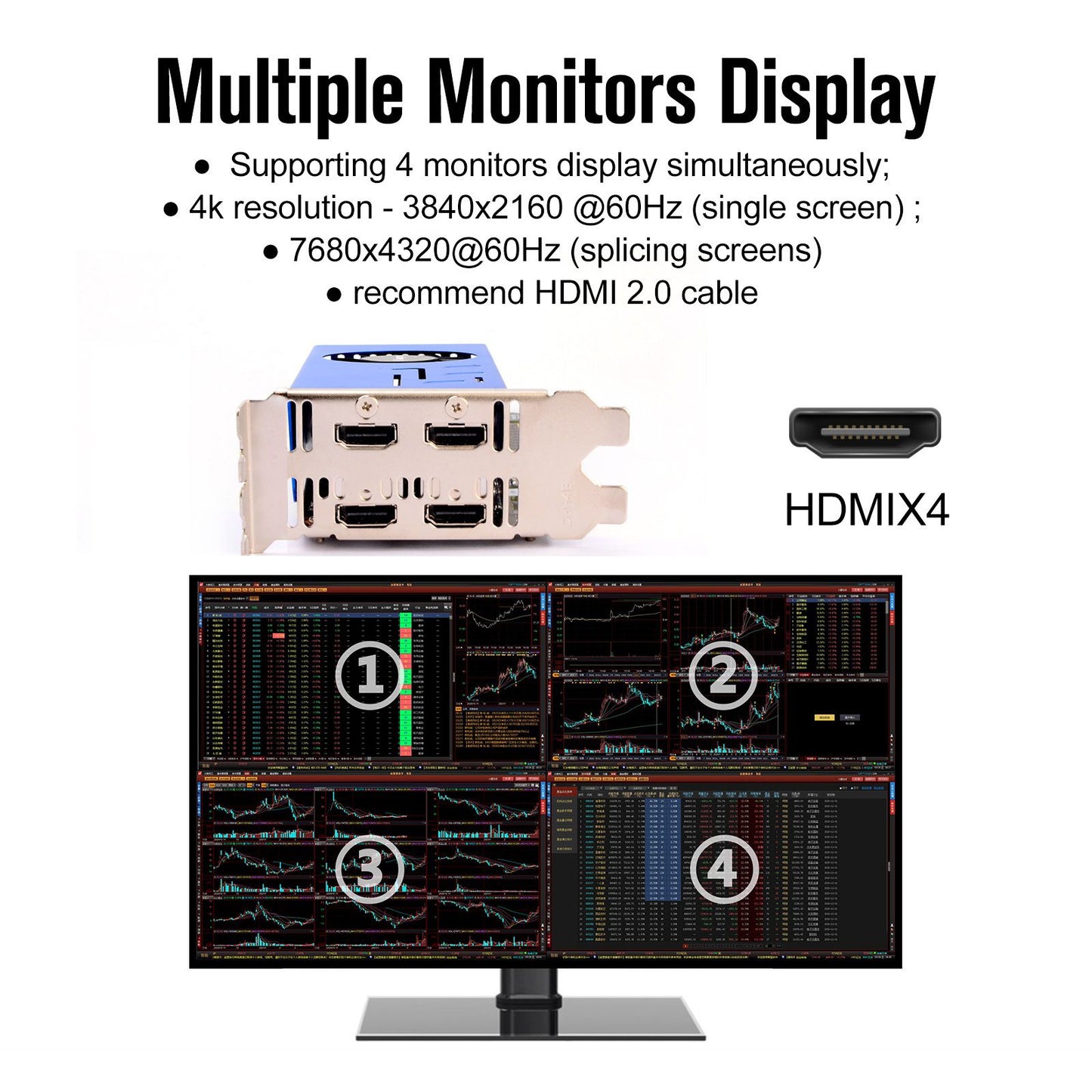 Placa de vídeo com múltiplos monitores SRhonyra GT730 4 HDMI Placa de vídeo Multi Screen Splicing 2GB GDDR5