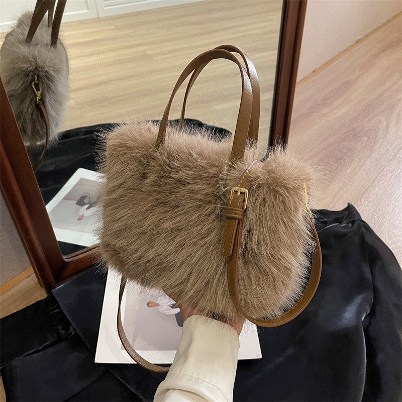 Solid Zipper Women's Shoulder Bags Ladies Bags on Sale 2024 High Quality Winter Milk Cotton Women's Handbags Fashion Soft Bolsos