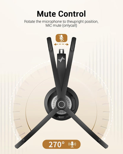 JIAMQISHI Bluetooth 5.2 Wireless Headset with Mic for Work Clear Call Mic Mute USB Dongle Applicable To PC,Laptop,Zoom,Office