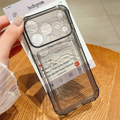 Card Slot Pocket Phone Case For iPhone 17 Air 16 15 14 13 12 11 Pro Max Plus 16e Shockproof Transparent Silicone Soft TPU Cover