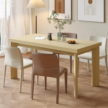 63 Inch Dining Table for 6, Indoor Outdoor Dining Table with Wood Legs, Kitchen Table with Large Tabletop, Rectangula