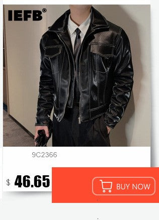 IEFB Short PU Leather Coat Men's Spring Summer Loose Turn-down Collar Coat Korean Style Trend Male Jacket Casual Top 9C5013