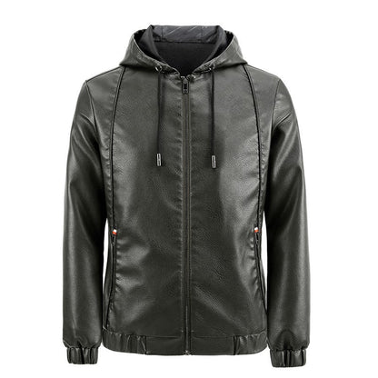 2025 Trending Men's Leather Jacket, Hooded Slim Fit Korean Style Biker Casual Coat