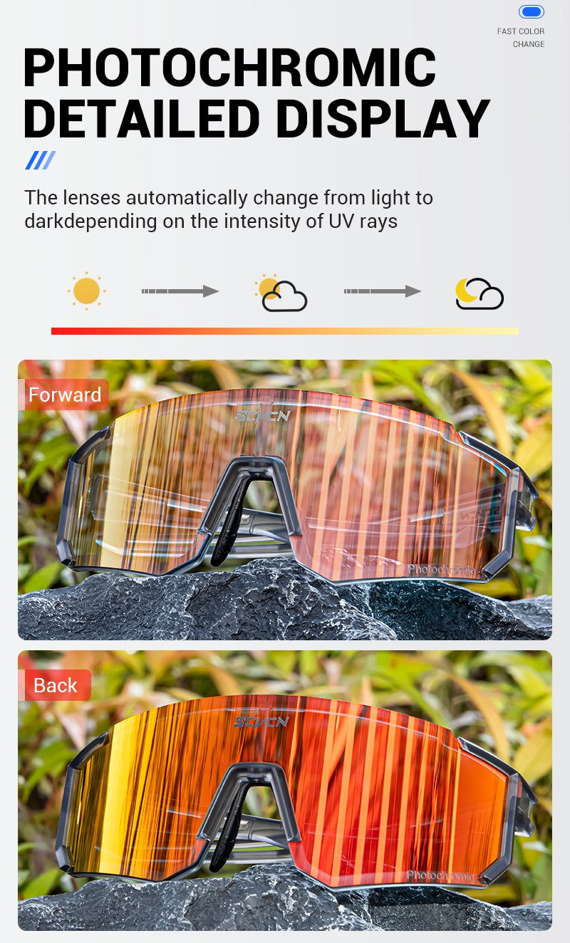 Óculos de Sol Fotocromáticos SCVCN Óculos de Ciclismo para Esportes ao Ar Livre Masculino Feminino MTB Escalada Óculos de Condução para Bicicleta Novo