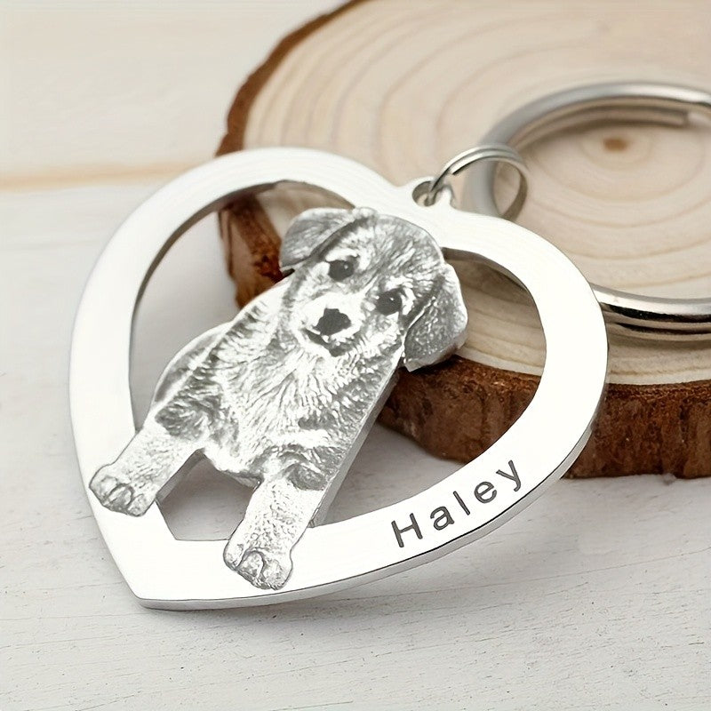 ?Customized Product?Personalized Stainless Steel Heart-Shaped Keychain - Customizable with family and couple photos, text, and date - Valentine's Day/Christmas gift - A memorable keepsake gift for family, couples, and pets