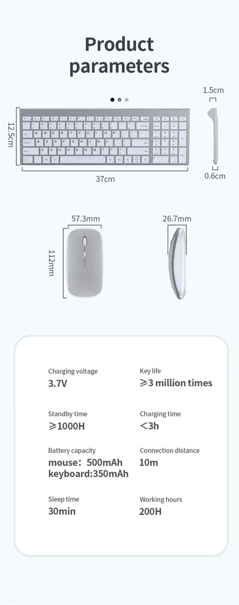 Wireless Keyboard Mouse Bluetooth 5.0 2.4G Combo Rechargeable Full Size Wireless Keyboard For Notebook Laptop Tablet iPad PC