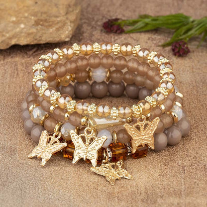 Conjunto de Pulseiras Femininas Boho com 4 Peças, Borboleta, Cristais e Miçangas, Joias da Moda, Presente para Festas