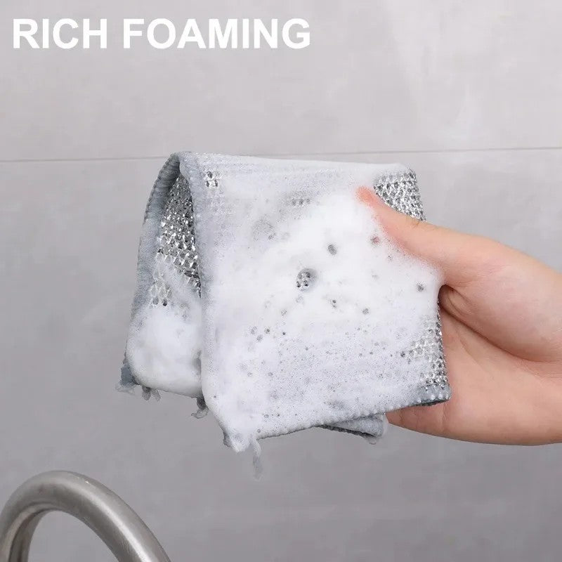 20/5pçs Pano de Limpeza de Fio de Aço Espessado Sem Riscos Dupla Camada Ferro Microfibra Pano de Prato de Malha Esponja de Lavar Panelas Panos de Cozinha