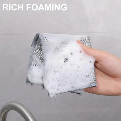 20/5pçs Pano de Limpeza de Fio de Aço Espessado Sem Riscos Dupla Camada Ferro Microfibra Pano de Prato de Malha Esponja de Lavar Panelas Panos de Cozinha