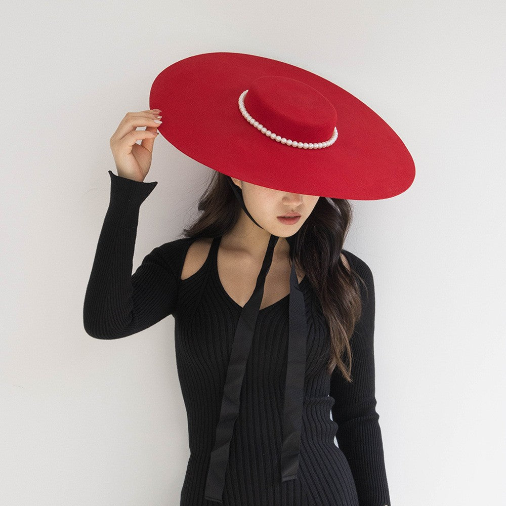 Chapéu de feltro de lã de 4cm de altura, aba grande de 15cm, chapéu fedora de copa rasa para homens e mulheres, chapéu de aba grande novo.