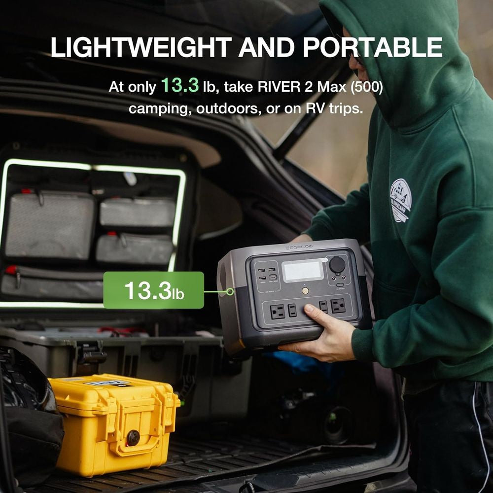 Estação de Energia Portátil River 2 Max 500Wh: Carga Rápida em 1 Hora, Saída de 1000W, Pronta para Energia Solar para Camping, RVs e Casa