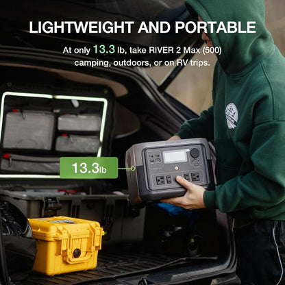 Estação de Energia Portátil River 2 Max 500Wh: Carga Rápida em 1 Hora, Saída de 1000W, Pronta para Energia Solar para Camping, RVs e Casa