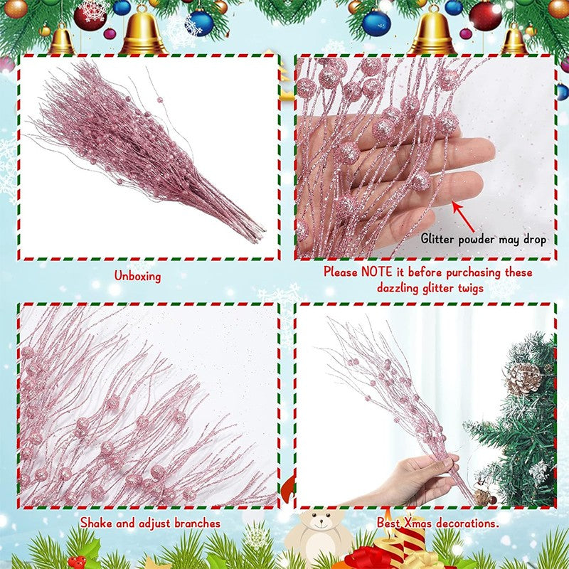 5Pcs Glitter Artificial Berry Bouquet Xmas Tree Ornament for Home Decor Christmas Decoration New Year 2026 Navidad Accessories
