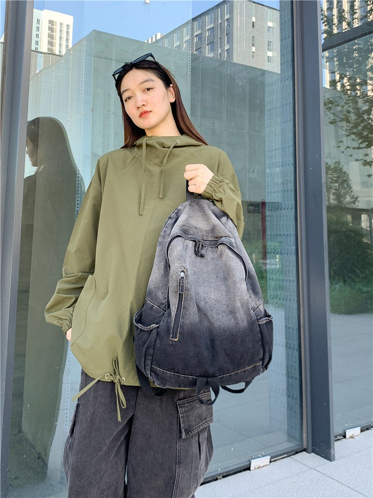 Men's and Women's Backpacks, Student Schoolbags, Large-Capacity Washed Denim Bags