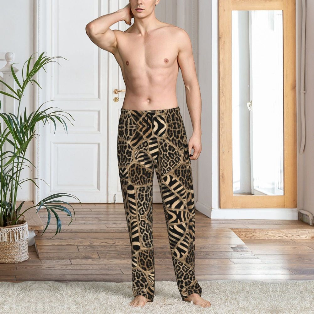 Custom Leopard Print Pajama Pants Men's Animal Skin Sleepwear Lounge Sleep Bottoms Stretch with Pockets