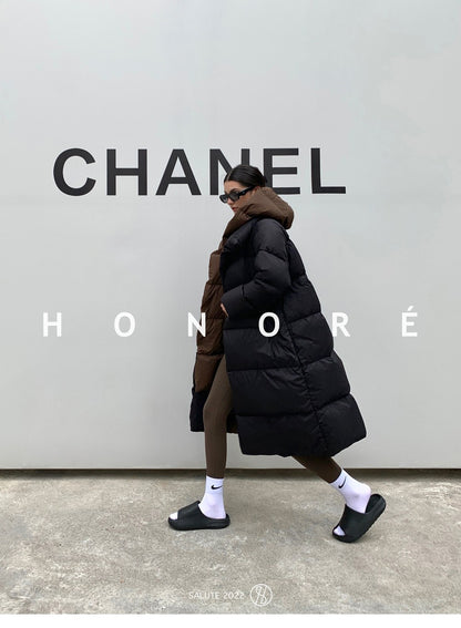 Janveny Fluffy White Duck Down Jacket Women Winter Thickness Warm Long Puffer Coat Hooded Female Fashion Fake Two-piece Parkas