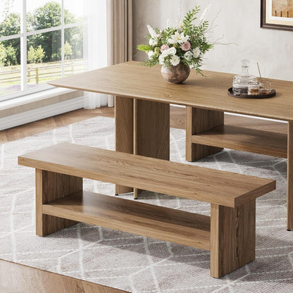 2 Tier Entryway Bench, 47.24" Shoe Bench, Rustic Shoe Rack, Wooden Storage Bench for Entryway Hallway Living Room Bedroom, Easy