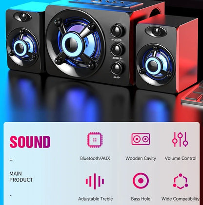 HIFI 3D Stereo Speakers Colorful LED Heavy Light AUX USB Wired Wireless Bluetooth Audio Home Theater Surround Sound Bar TV