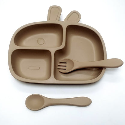 3pcs Children's silicone dinner plate set one-piece suction cup complementary plate compartment plate eating training