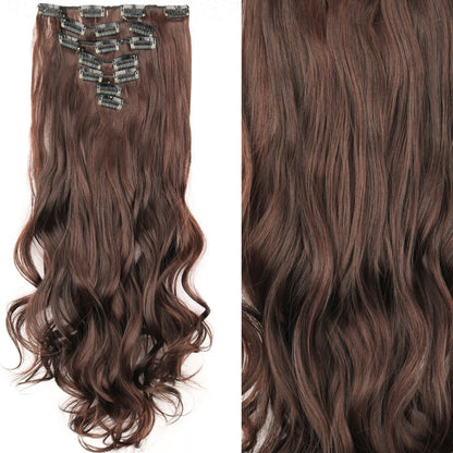 7 peças/conjunto de aplique de cabelo com 16 grampos, preto, longo e liso, cabelo natural, aplique de cabelo ombre, fibra resistente ao calor para penteado feminino