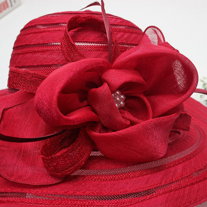 Novo Chapéu Feminino De Verão Em Organza Com Aba Larga E Flor Grande Fedora Elegante Para Casamento Igreja Festa