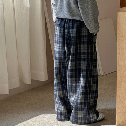 2025 Autumn Winter Cotton Boys Casual Pants Children Fleece-Lined Kids Plaid Loose Long Trouser Soft Warm 3-12 Years Outfit