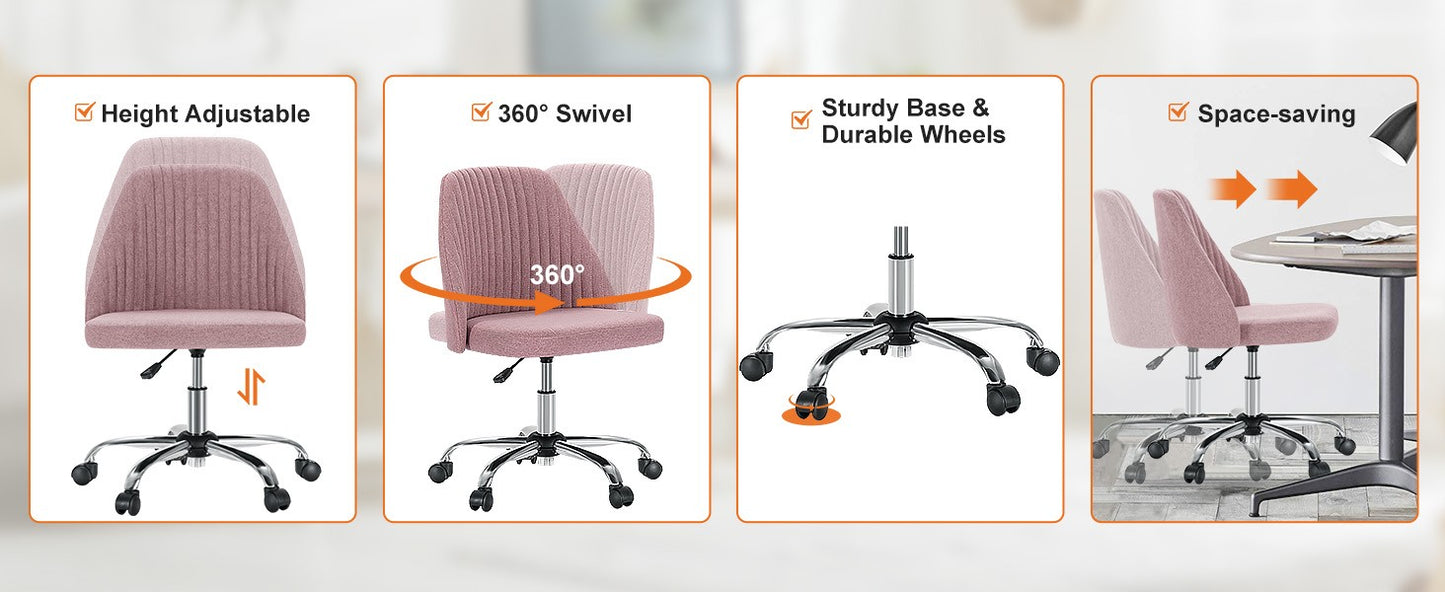 Cadeira de Escritório Pequena sem Braços JHK, Cadeira Giratória Fofa para Penteadeira com Encosto, Tecido Moderno com Rodas, Cadeira Giratória Ergonômica para Casa e Jogos