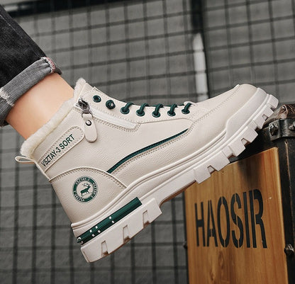 New winter plush  thick warm men's cotton shoes trendy outdoor high top male snow boots