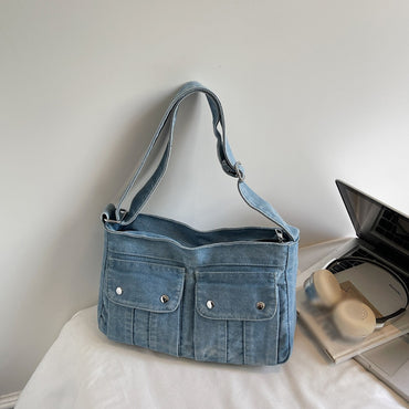 Vintage Washed Canvas Fashionable Bag, Women's Crossbody Bag, Large Capacity Commuting Casual Denim Shoulder Bag