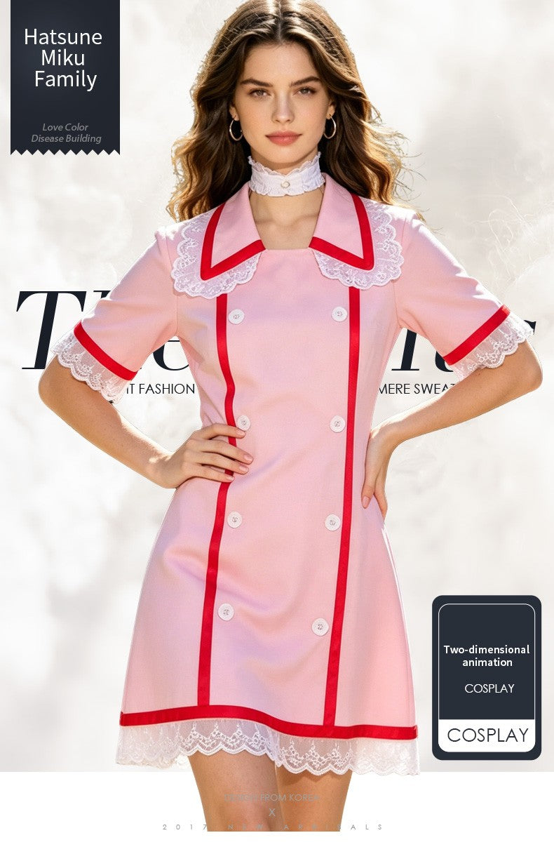 Virtual anchor Kasane Teto, doctor role-playing costume set, pink nurse uniform, Halloween party, virtual singer costume