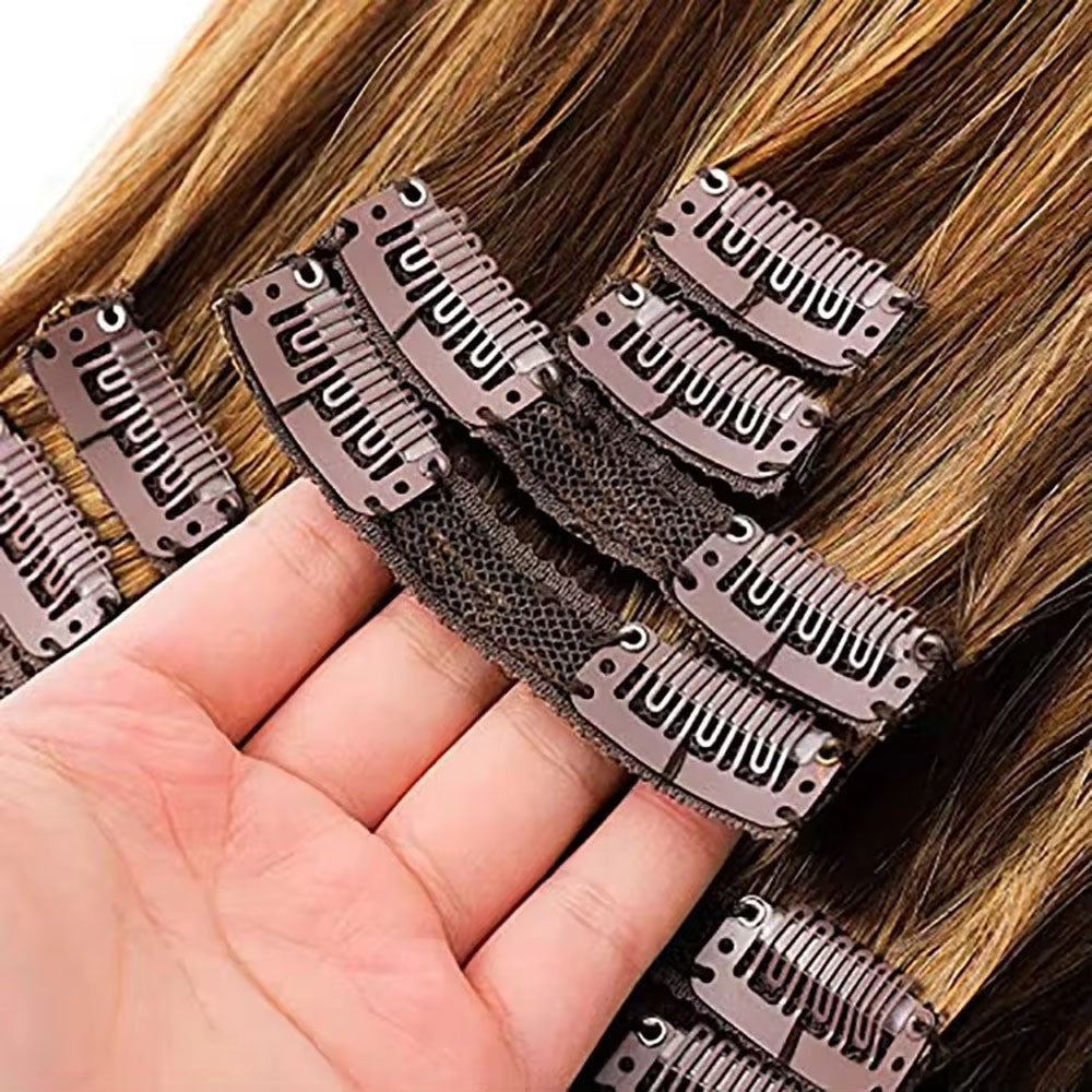 Highlight Straight Clip Ins Human Hair P4/27 100% Cabelo Humano Não Processado Presilhas De Cabelo Mais Grossas Ombre Extensões De Cabelo Virgem 8 Peças
