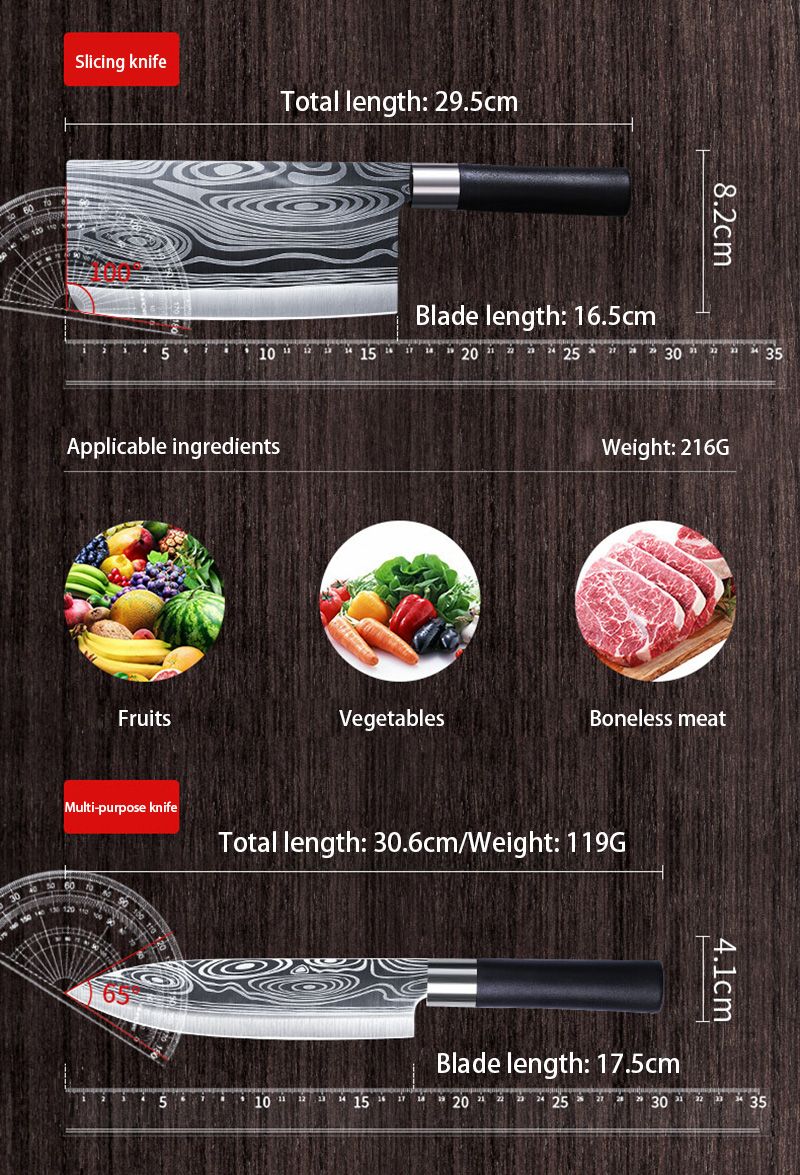 Kitchen Knives Scissors Sharpening Rod Set Laser Damascus Pattern Utility Stainless Steel Sharp Slicing Chef knife Cooking Tool