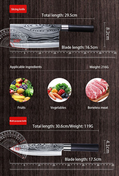 Kitchen Knives Scissors Sharpening Rod Set Laser Damascus Pattern Utility Stainless Steel Sharp Slicing Chef knife Cooking Tool