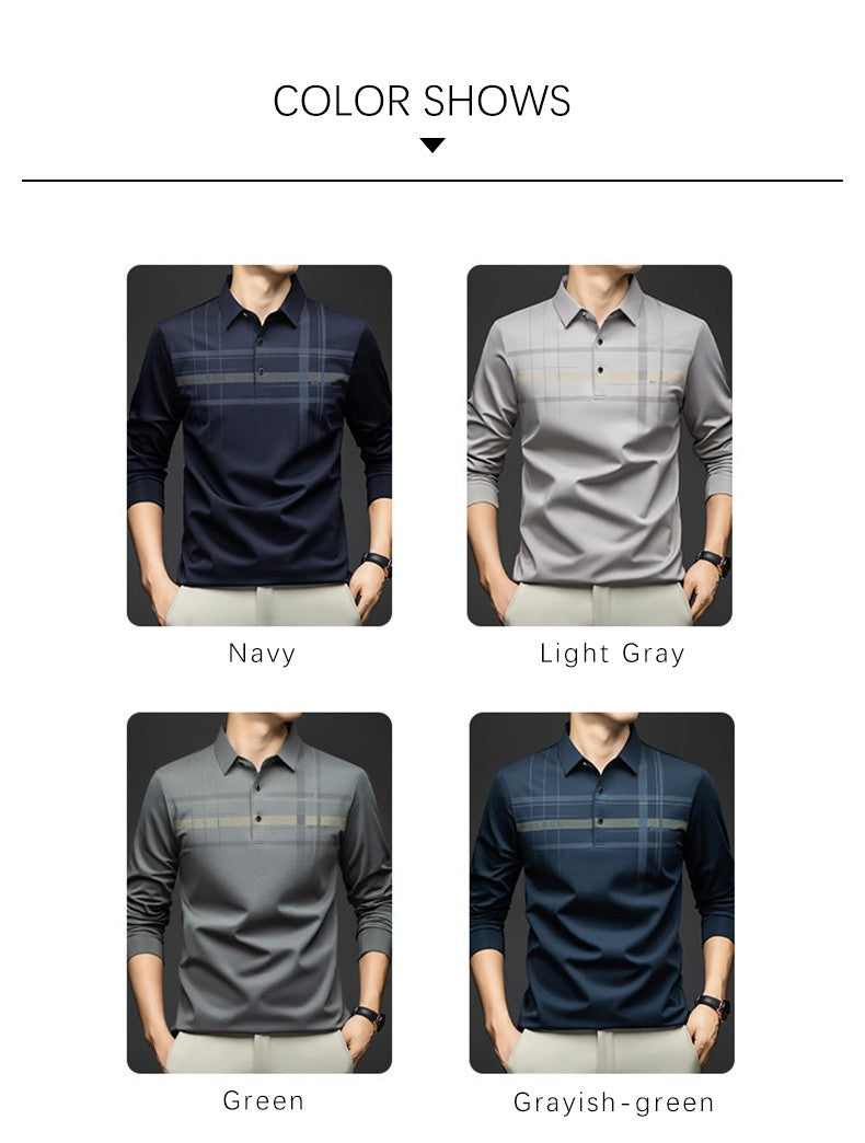 BROWON Polo T Shirt for Man 2025 Formal Business Slim Long Sleeve Tshirt Men Casual Loose Stripe Shirt for Man Designer Clothes