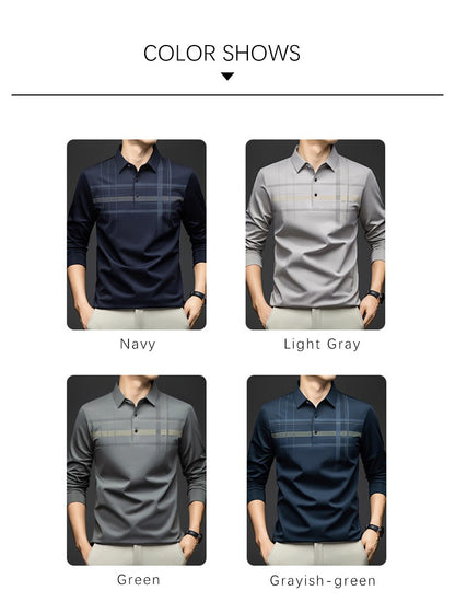 BROWON Polo T Shirt for Man 2025 Formal Business Slim Long Sleeve Tshirt Men Casual Loose Stripe Shirt for Man Designer Clothes