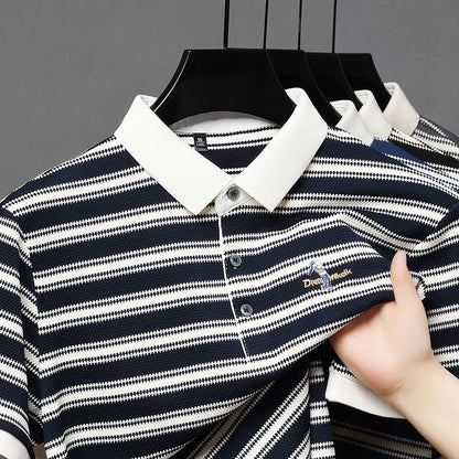 Original Quality Men's Polo Shirt Stripe Cartoon Embroid Short Sleeve Summer Exquisite Lapel T-Shirt Business Trend Menswear Top
