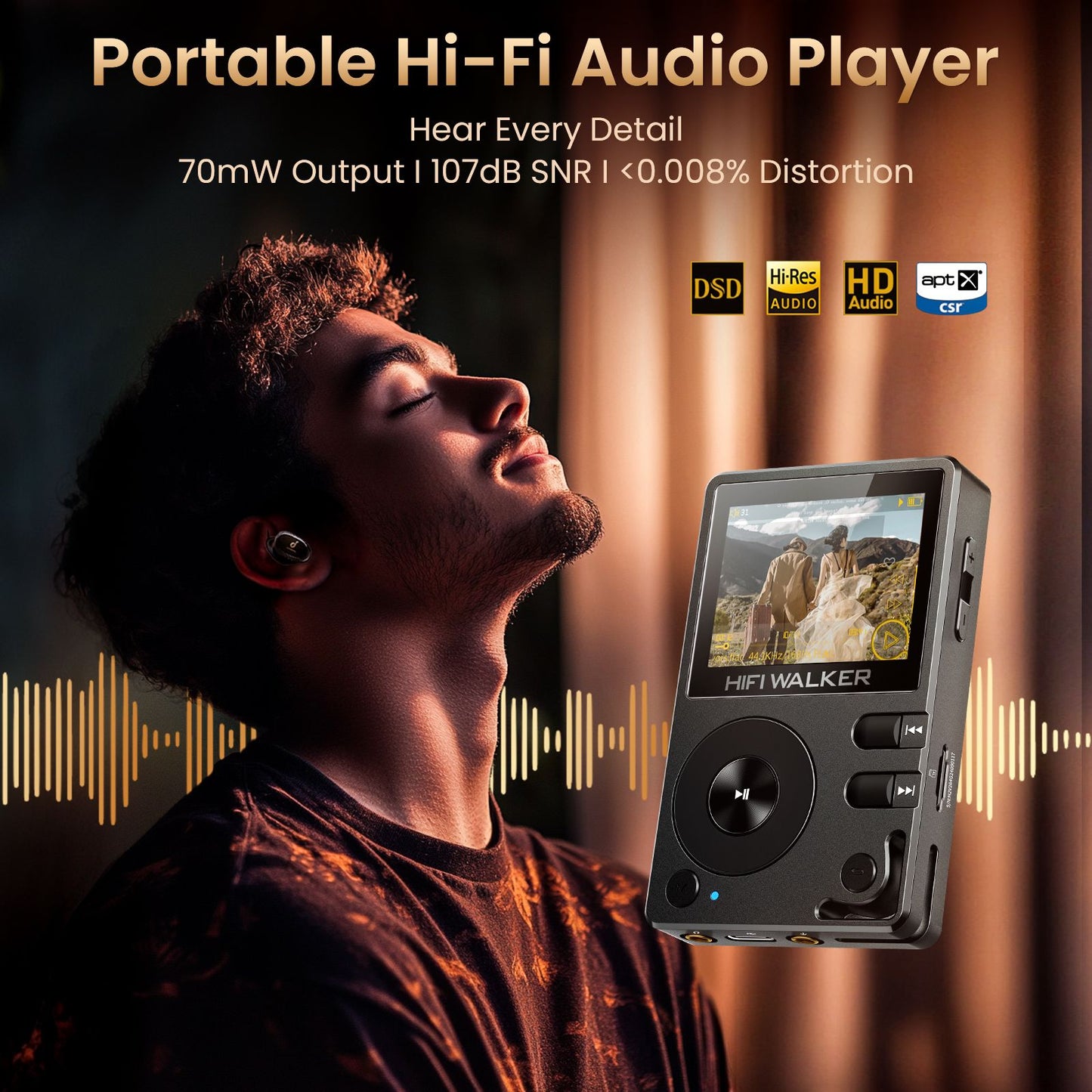 Hifi Walker H2 DAP HIFI Player, Dois Bluetooth 5.2, DAC FLAC DSD Sem Perdas, Expansível até 512GB, Reprodutor de Música Hi-Res com Tela de 2"