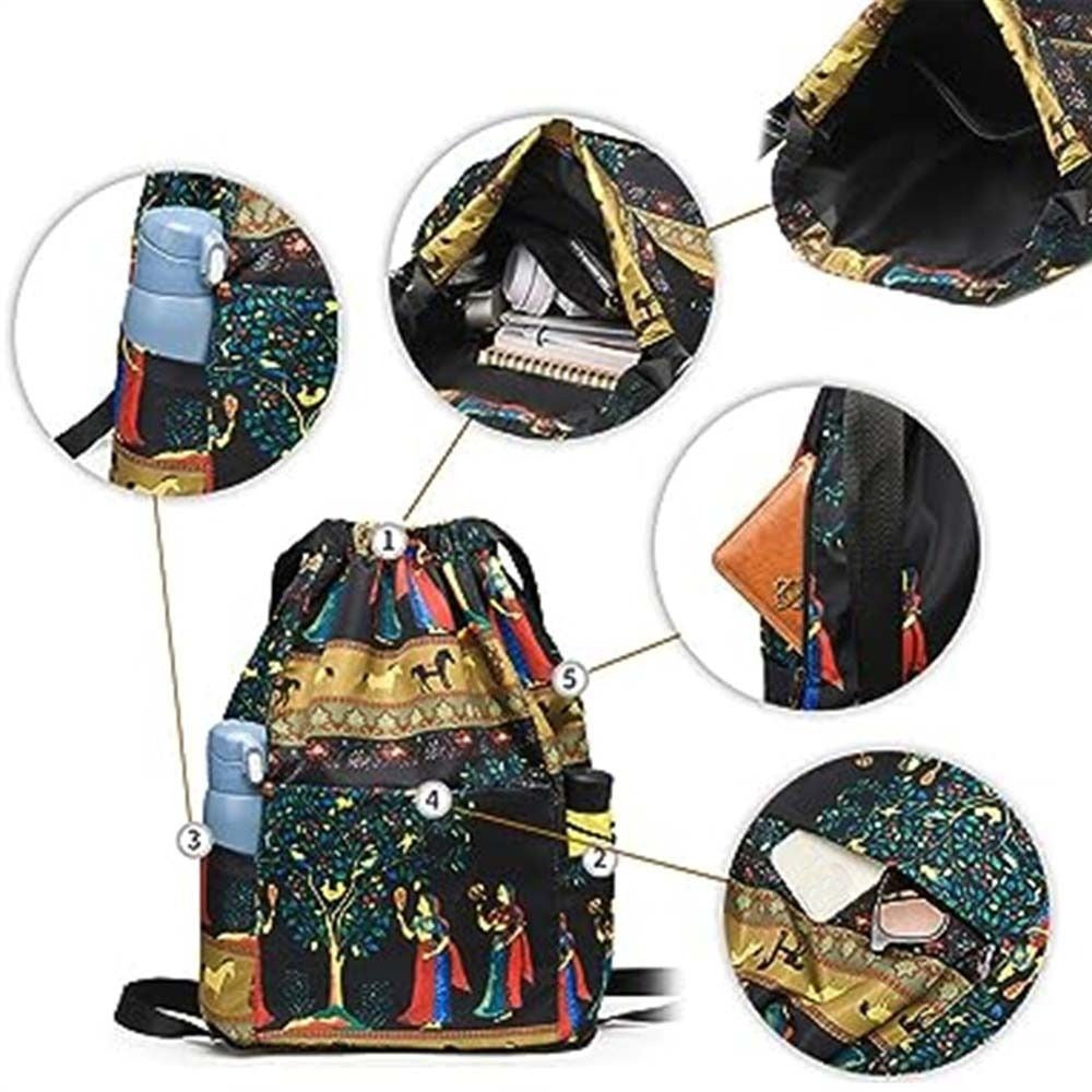Mochila de Viagem Esportiva com Separação Seco-Úmido Dobrável de Grande Capacidade com Cordão, Saco de Ginástica Exótico com Cordão Mochila
