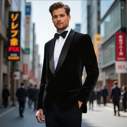 ?Velvet Elegance?Men's Single-Breasted Blazer | Long Sleeve Formal Jacket for Weddings, Business & Events