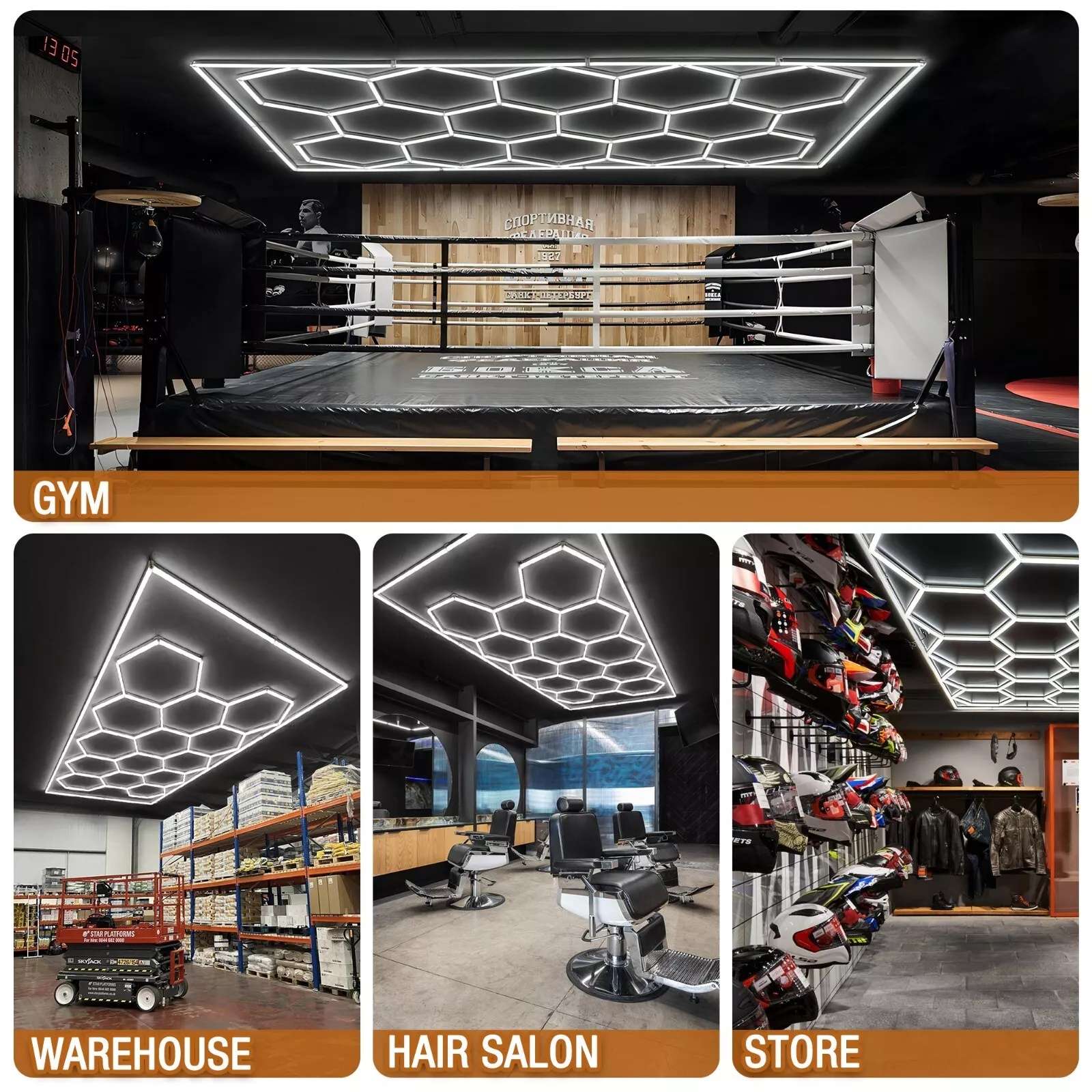 Garage Hexagon LED Light 50000H 6500K Ultra Bright for Home Gym Barbershop Car Detailing Bar Basement Workshop Ceiling Lighting