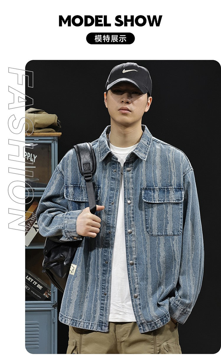2025 Spring and autumn new fashion men retro denim cargo shirt casual simple shirt blouse