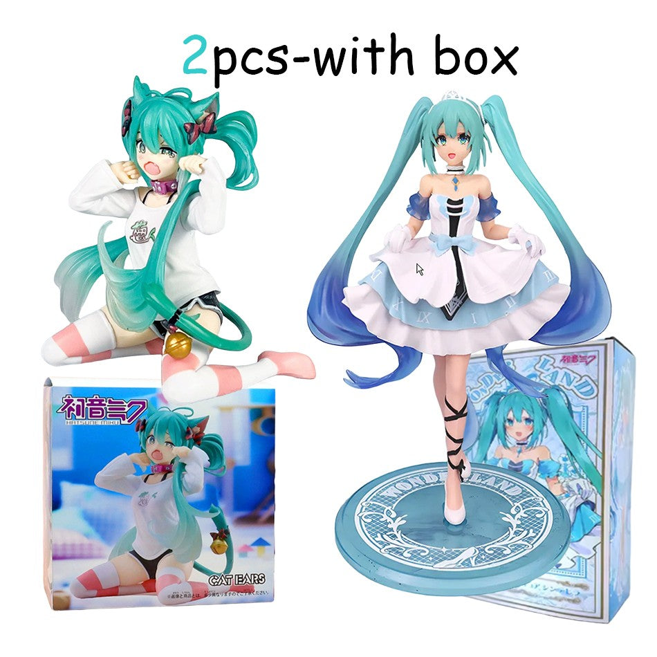 Animação Anime Linda Garota Hatsune Miku Artesanal Diabo Hatsune Miku Orelha de Gato Hatsune Miku Fofa Artesanal Modelo de PVC Decorações