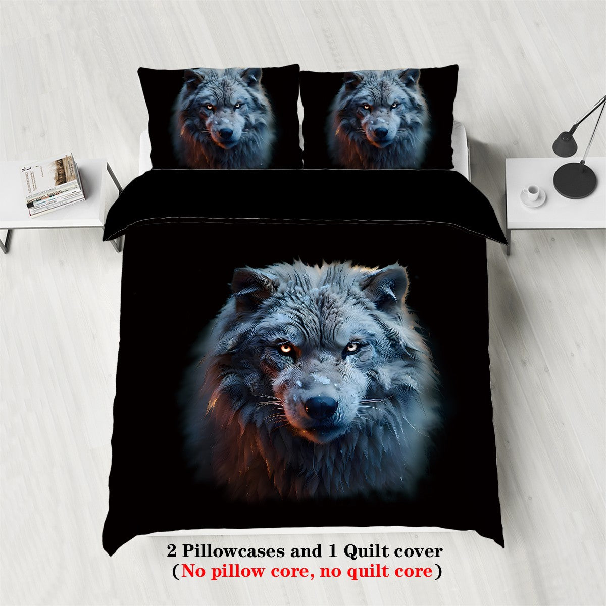 Conjunto de 3 peças, jogo de cama com estampa de lobo, queen, king, cama de casal, para quarto, quarto de hóspedes, hotel, decoração de casa