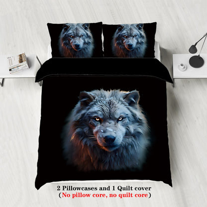 Conjunto de 3 peças, jogo de cama com estampa de lobo, queen, king, cama de casal, para quarto, quarto de hóspedes, hotel, decoração de casa